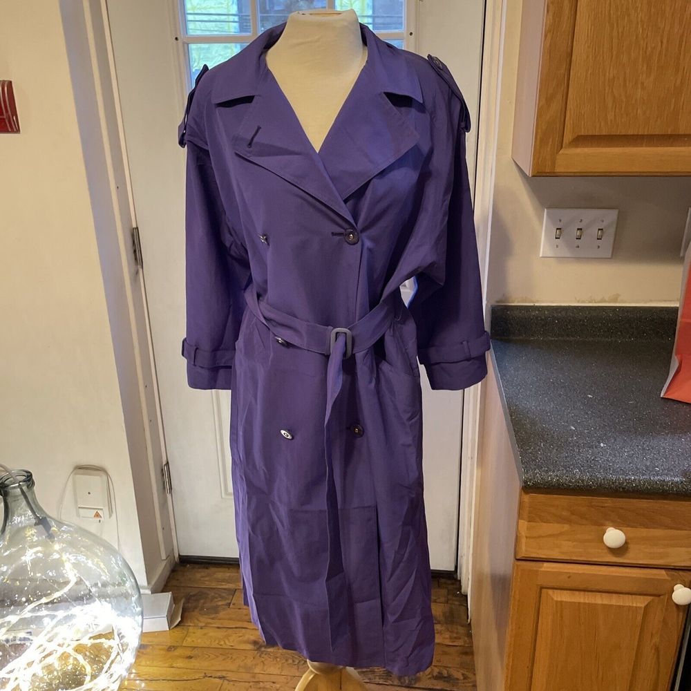 London Fog Vintage Trench Coat Purple Single Breasted Womens Size 10